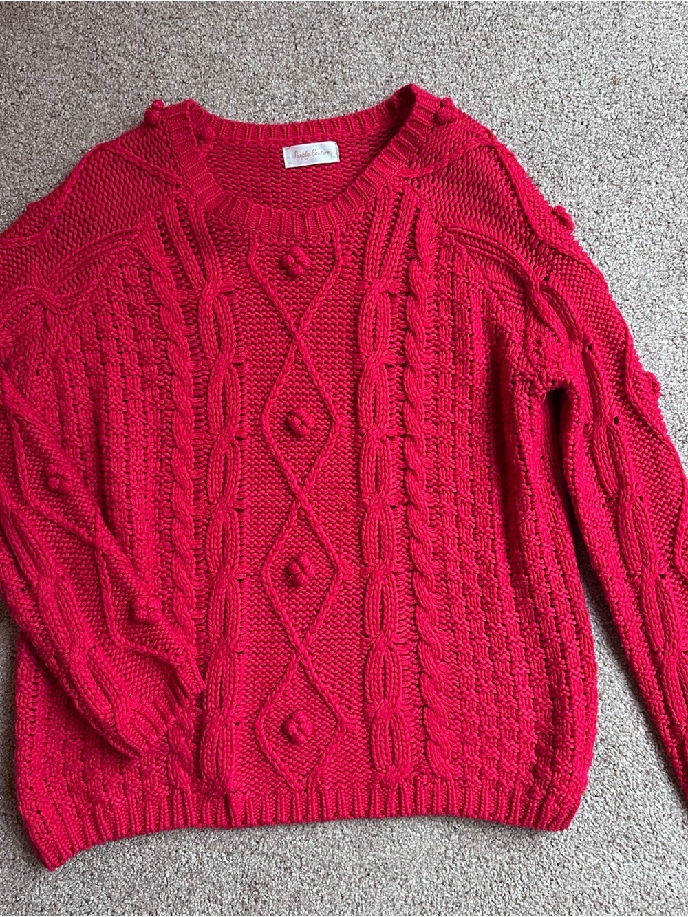 Simply Couture Red Cable Knit Crewneck Sweater